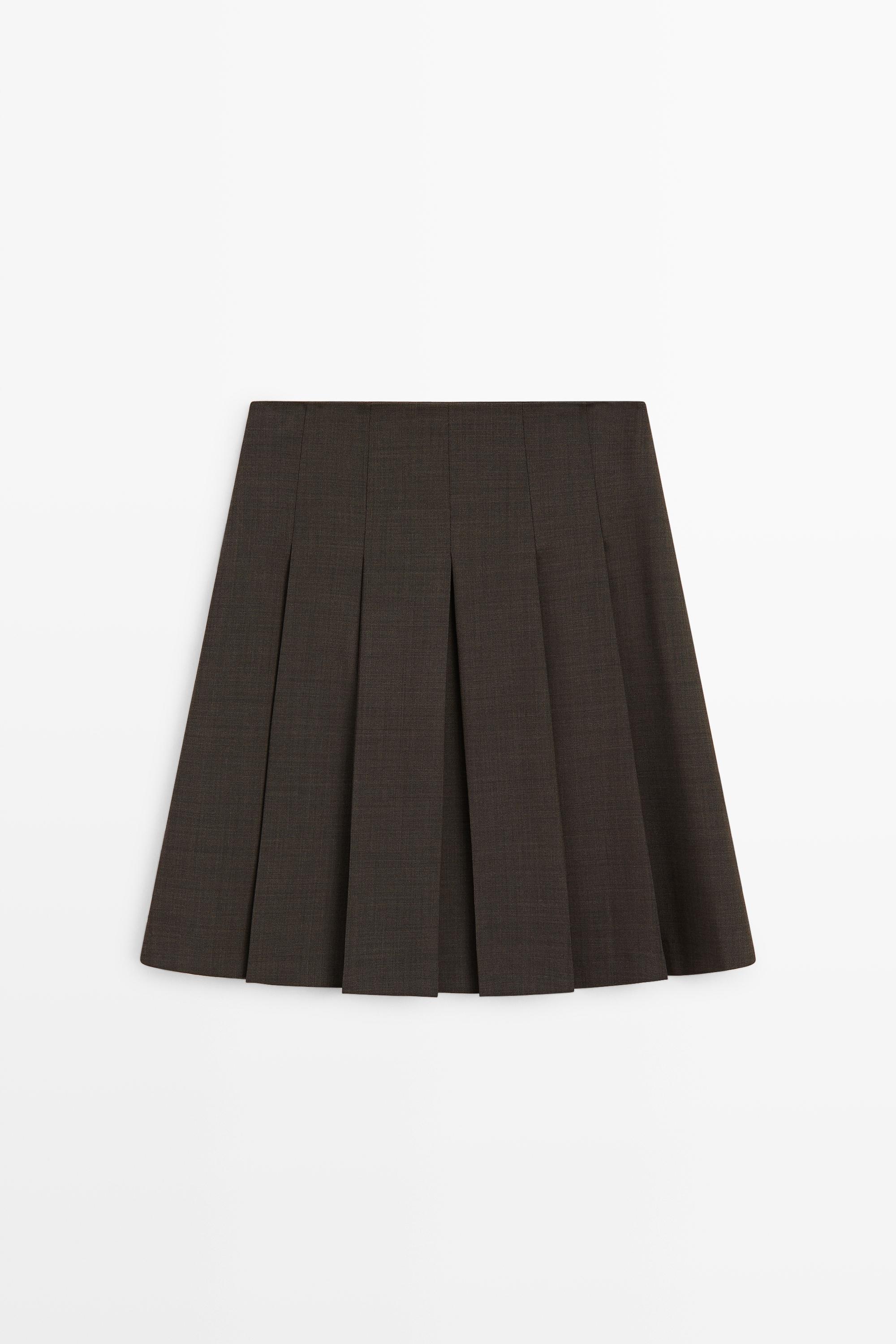 Wool blend pleated mini skirt